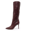 Burgundy PU Plus Size Knee-Length Pointed Toe Boots