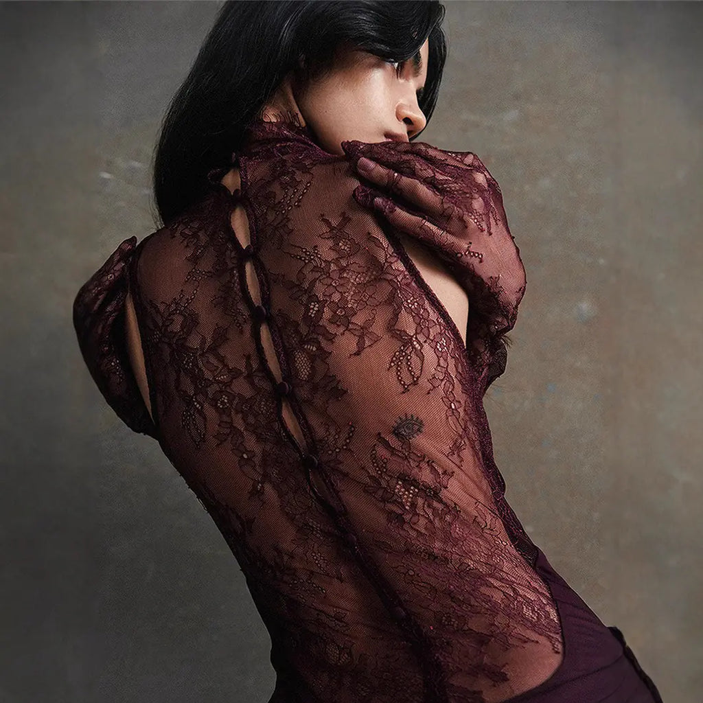 Halter Lace Pleated Evening Dress