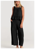 French Loose Casual Wide Leg Pants Square Neck Vest Set